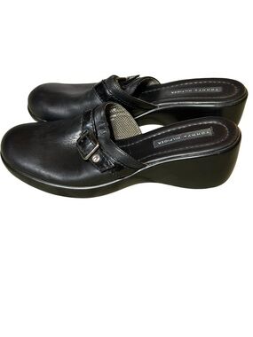 Tommy Hilfiger Allison Clog Mule 2” Wedge Heels Black Women SZ 7.5M